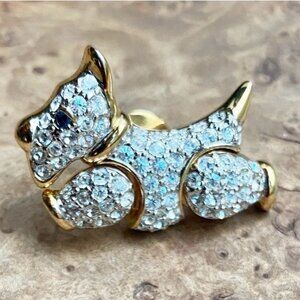 Vintage Carolee Scottie Dog Pin Legs move!  Crystal Goldtone